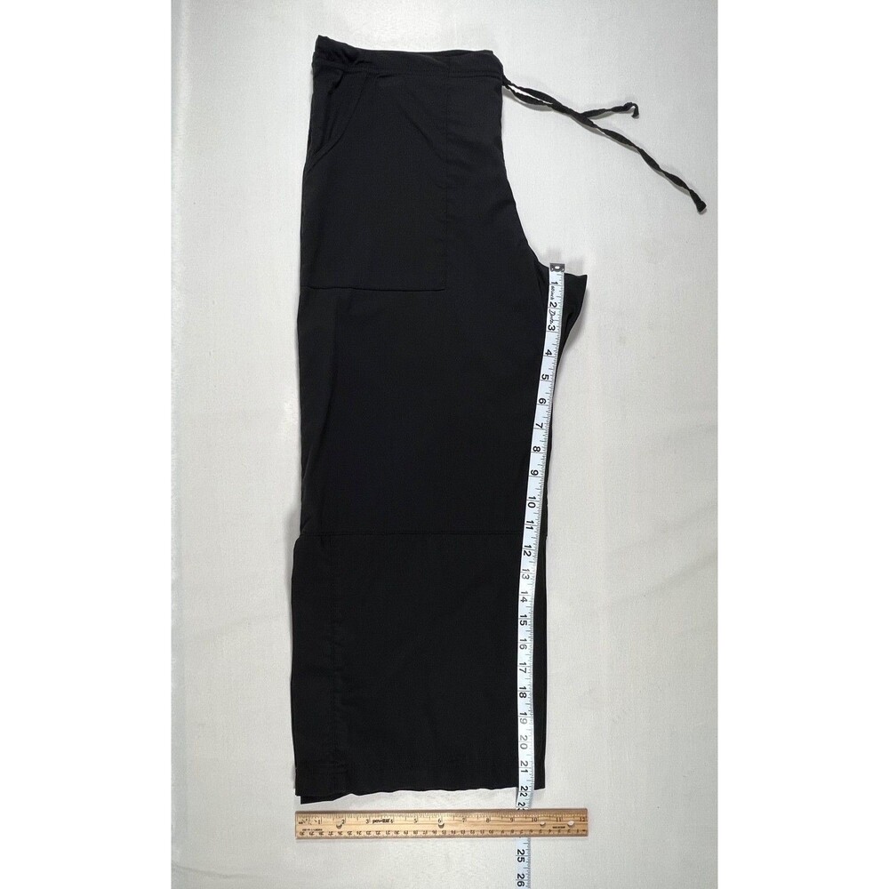 Be Present Medium Black Yoga Crop Pants Drawstring Lotus Embroidered Activewear View 6